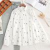 Camisa Base de Manga Larga Suelta para Mujer con Estampado de Puntos de Diente de León Otoño 2024 Cardigan Top Blanco