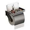 Portarrollos de Papel Higiénico Gris Gunmetal Sin Taladro con Estante de Almacenamiento, Dispensador de Pañuelos Montado en Pared, Dispensador de Papel Higiénico Impermeable para Baño