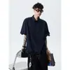 Nueva Camisa Polo de Patchwork Rayado Ligera Fresca Transpirable de Moda Manga Corta para Hombre Primavera Verano Cuello Campana Ropa de Trabajo Media Manga Estilo Artístico