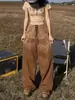 Jeans con Cordón de Letras Degradadas Ramp para Mujer Diseño de Moda Cintura Alta Sueltos Pierna Ancha