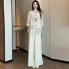 Novo Conjunto de Camisa e Calça com Estampa Retro Estilo Nacional Chinês para Mulheres Primavera/Verão 2026 Novo Camisa Solta Tamanho Plus Calça de Perna Larga