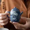 Tetera de Bambú Azul Pintada a Mano Mi Yan Sha Tetera de Porcelana Blanca Hecha a Mano con Filtro Tetera Individual Doméstica Tetera de Kung Fu Completa
