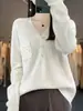 Indústria Pesada Novo Chinês 100% Lã Pura Suéter Feminino Gola V Liso Crochê Europeu High-end Outono e Inverno Suéter de Tricô Top