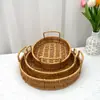 Bandeja de Lanches de Rattan Sintético, Lanche Chá, Cesta de Frutas Portátil, Bandeja de Frutas, Cesta de Armazenamento, Bandeja de Bolo, Bandeja de Frutas Secas de Rattan