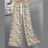 Pantalones de Pijama de Algodón Finos de Verano para Mujer con Estampado de Dibujos Animados, Pantalones de Pierna Ancha para Mujeres Embarazadas, Tallas Grandes, Adecuados para Usar Afuera, Pantalones Largos de Algodón, Exportación
