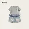 Ropa Infantil Bangxuan Niñas Ropa de Verano Bebé Niña Shorts de Mezclilla Conjunto de Dos Piezas Camiseta de Manga Corta para Niñas Conjunto Infantil