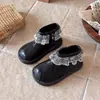 Botas de cuero para niñas estilo coreano, botines Chelsea infantiles de otoño, botines sencillos estilo princesa con ribete de encaje, zapatos de bebé, botines