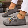 Zapatos Casuales de Encaje con Cuentas Talla Grande 2025 Otoño Nuevo Exportación Transfronteriza Ante Retro Redondos Mocasines para Mujer