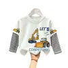Camiseta de manga comprida 100% algodão para meninos, coleção primavera e outono 2026, novo estilo, gola redonda, roupas infantis, top com visual em camadas para bebê menino, camiseta de baixo