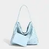 Bolsa de Mão Tecida Versátil Estilo Coreano para Mulheres, Bolsa de Ombro em Couro Macio, Bolsa Quadrada Pequena, Bolsa Transversal Casual Retro para Compras, Bolsa Mãe-Filha