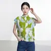 Camiseta feminina de caimento solto, novo estilo de verão, toque de alta qualidade, roupa feminina plissada, solta e modeladora, top rosa dopamina, manga curta feminina