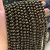 Dourado mantra de seis palavras preto contas soltas DIY acessórios de joalheria semiacabados contas redondas de ágata preta atacado de fábrica