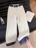 Jeans blancos con estampado de serpiente, bloques de color, dobladillo enrollado, para hombre y mujer, corte limpio americano, adelgazantes, diseño de nicho, ligero bootcut
