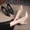 2025 Novo Estilo Outono Bico Fino Boca Rasa Salto Grosso Versátil Elegante Roupa Externa Slip-On com Saia Trabalho Sapatos de Salto Alto