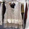 Vacaciones Transfronterizas de Primavera y Verano Nueva Camisola de Crochet Calada para Mujer Suelta Combinable Chaleco Exterior Blusa sin Mangas
