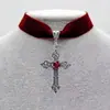 Collar Cruz de Cinta de Terciopelo Bendición de Fe Suerte Seguridad Gargantilla Cruz Empaquetado Individualmente