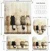 Juego de Cortina de Ducha Estampada con Diseño de Gatos de 5 Piezas Incluye Cortina de Ducha, Alfombra Antideslizante para Piso, Cubierta para Asiento de Inodoro y una Alfombra de Baño Hecha a Medida