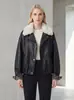 Jaqueta de Couro PU Preto Feita Sob Medida para Mulheres, Comércio Exterior Transfronteiriço, Corte Solto com Gola de Pelo, Casaco Estilo Biker para Outono e Inverno