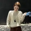 Suéter de Tricô Escovado Peça Única Sem Costura para Mulheres, Gola Meia-Alta, Manga Longa, Novo Estilo Outono/Inverno, Quente, Amigo da Pele, Camada Base Pulôver