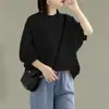 Camisa de Algodón y Lino de Moda Nueva 2024 del Sudeste Asiático Transfronteriza para Mujer, Sencilla, Artística, de Verano, Estilo Coreano, Holgada para Mujer