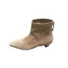 Otoño/Invierno 2026 Nicho Simple Piel Genuina Punta Cuadrada Pequeña Tacón Gatito Retro Cremallera Lateral Botines de Tobillo Moda Botas Individuales Botas Desnudas