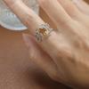 Anillo de Citrina Cabujón Hueco Estilo Étnico Vintage Hecho a Mano Incrustado Moda Versátil