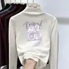 Camiseta Espessa de Manga Longa para Meninas com Bordas Franzidas, Gola Meia-Alta Estilosa, Camiseta Base Escovada para Outono e Inverno
