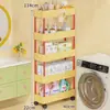 Prateleira de armazenamento para banheiro, de piso, extremamente estreita, para uso em espaços apertados, armazenamento em várias camadas para artigos de higiene pessoal, colocada ao lado da máquina de lavar