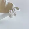 Brincos de Pérola com Flor de Zircônia em Bola Estilo Francês, Design de Nicho, Brincos de Alta Qualidade, Luxo Leve, Versátil, Brincos para o Dia a Dia para Mulheres