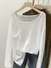 Camiseta Protetora Solar Fina Semitransparente para Mulheres, Design com Bolso para Primavera e Verão, Cobertura de Algodão de Bambu, Estilo Spicy Girl, Blusa de Manga Longa