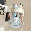 Taza de pajita linda de dibujos animados, taza de doble uso para niños con tapa e infusor de té, botella de agua elegante, taza portátil de sorbo directo para estudiantes