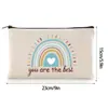 Bolsa de maquillaje nueva de lona con cremallera, bolsa de lona arcoíris inspiradora para mujeres, bolsa de maquillaje multifuncional, bolsa de almacenamiento para cosméticos