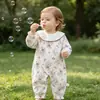 Mameluco de manga larga para bebé de primavera y otoño, Algodón puro Clase A, Cuello de encaje delicado, Conjunto de una pieza para recién nacido, Ropa linda para bebé