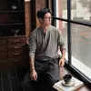 Camiseta Henley de Manga Larga para Hombre Estilo Old Money, Marca de Moda Americana Texturizada, Suéter de Punto Holgado con Botones
