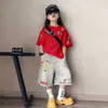 Nuevos Conjuntos de Verano para Niños y Niñas 2026, Elegante Conjunto de Dos Piezas de Shorts de Mezclilla de Manga Corta con Estampado de Grafiti para Niños