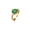 Anillo de Trébol de Cuatro Hojas Verde con Goteo de Aceite Transfronterizo, Simple y Fresco, Anillo de Flor Mariposa con Forma de Corazón, Estilo de Nicho, Venta al por Mayor para Mujeres