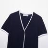 Exportación Transfronteriza Ropa de Mujer Otoño 2025 Estilo Europeo y Americano Borde Contrastante Cuello en V Manga Corta Prendas de Punto para Mujer A36714F