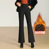 Calças Casuais Femininas Levemente Flare com Forro de Fleece para o Trabalho, Novo Outono/Inverno 2026, Calças Fishtail Elegantes e Drapadas, Calças Sociais