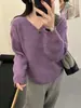 Tejido de Punto con Cuello en V para Mujer Otoño 2025 Nuevo Tejido de Punto Básico Se Puede Usar Afuera Tops Sueltos en Otoño e Invierno