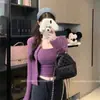 Cardigã Chic Roxo Estilo Hong Kong Camiseta de Manga Comprida para Mulheres Primavera & Outono Estilo Curto Regata Interna Conjunto Versátil de Duas Peças Tendência