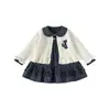 Nuevo y elegante conjunto de dos piezas de lunares para niña de hermana pequeña para primavera y otoño, cárdigan de punto y falda de pastel, elegante atuendo de princesa
