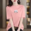 Camiseta de Manga Corta de Algodón Puro de Alta Gama para Mujer, Nuevo Estilo de Verano, Holgada, Talla Grande, Top Casual Adelgazante, Camiseta Estampada de Moda
