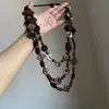 Collar Colgante Geométrico de Madera Estilo Étnico, Diseño de Nicho Retro, Cadena Larga para Suéter, Collar de Lujo Ligero y de Gama Alta