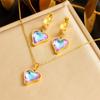 Moda transfronteiriça novo pingente de amor com strass colorido corrente de aço inoxidável brincos conjunto de joias para mulheres