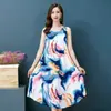 Vestido Colete de Algodão e Seda Plus Size Verão Novo Estilo Étnico Roupas Femininas Retrô Literário Estampado Sem Mangas Saia Longa