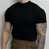 Ropa de Hombre de Algodón Puro Tallas Grandes Verano 2026 Nueva Camiseta de Manga Corta de Color Sólido con Cuello Semi-Alto y Canalé para Hombre