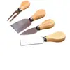 Caja Redonda Personalizada de Madera de Haya Set de Cuatro Piezas: Cuchillo para Queso con Mango de Madera de Acero Inoxidable, Cuchillo y Tenedor para Pizza, Mini Cuchillo para Queso