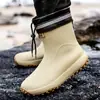 Botas de Lluvia Forradas de Polar Transfronterizas para Hombre, Botas de Lluvia de Media Caña, Zapatos Acuáticos Antideslizantes, Botas de Lluvia de Moda para Exportación, Zapatos de Goma para el Trabajo, Zapatos de Cocina para Hombre