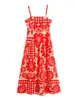 Atacado de roupas femininas de comércio exterior AliExpress novo estilo europeu e americano transfronteiriço ZRA em estoque vestido de alça com estampa de posicionamento