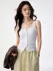 # Hilo de Seda Ecocos de 260g # Camisola para Mujer con Diseño de Botones de una Sola Fila, Corte Ajustado, Versátil para Usar en Capas o Sola, Top sin Mangas.